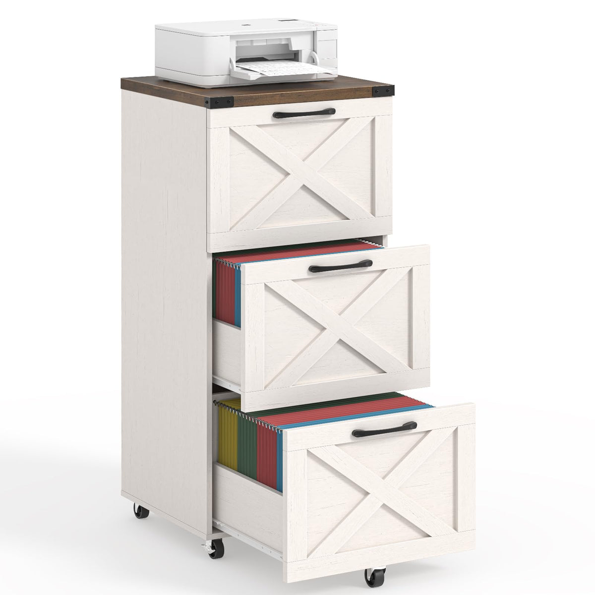 3 Drawer White File Cabinet with Wheels O244