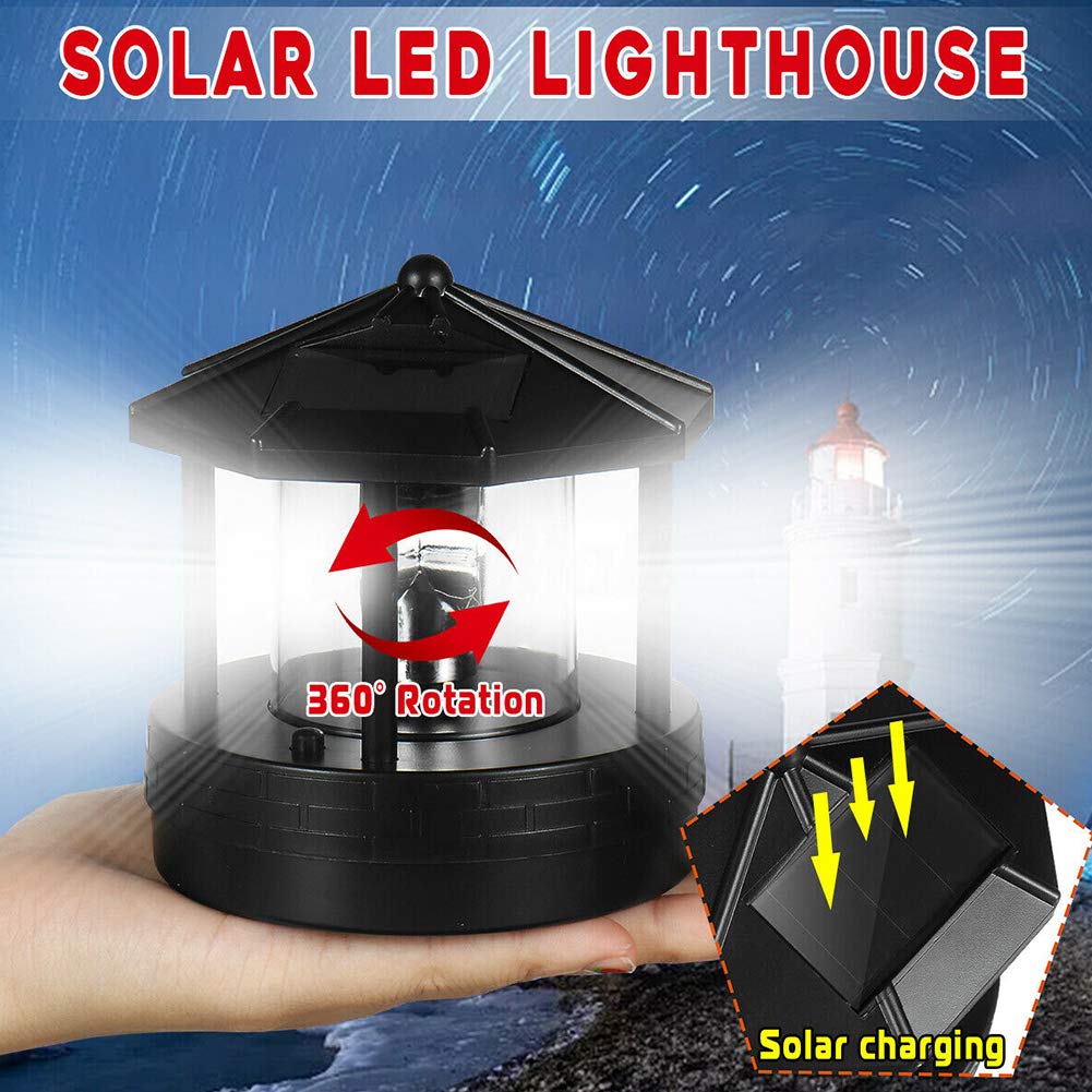 Solar Lighthouse with 360° Rotating Beacon, Waterproof Outdoor Decorative Lamp Z724