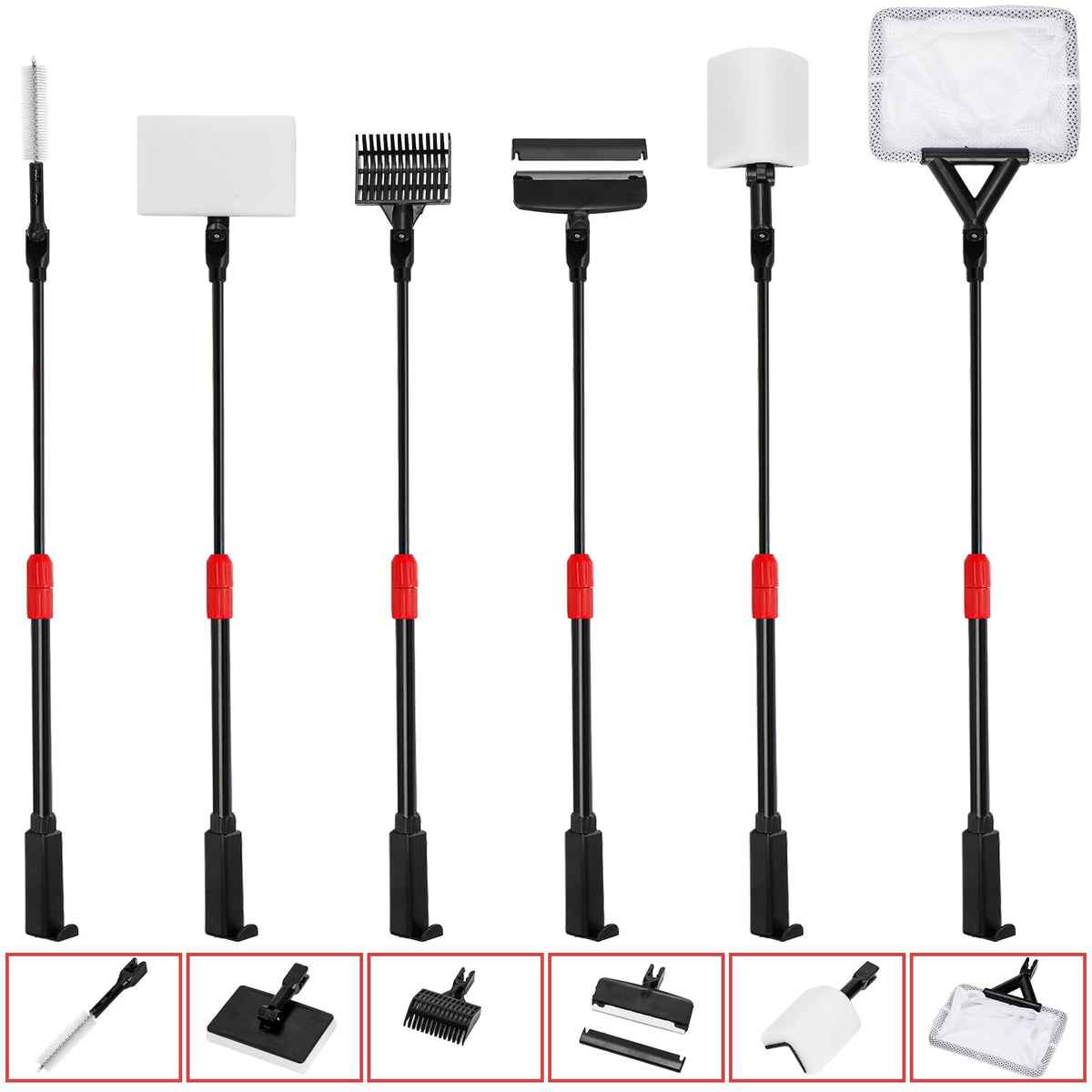 6 in 1 Aquarium Cleaning Tool Kit with Adjustable Telescopic Long Handle N49135