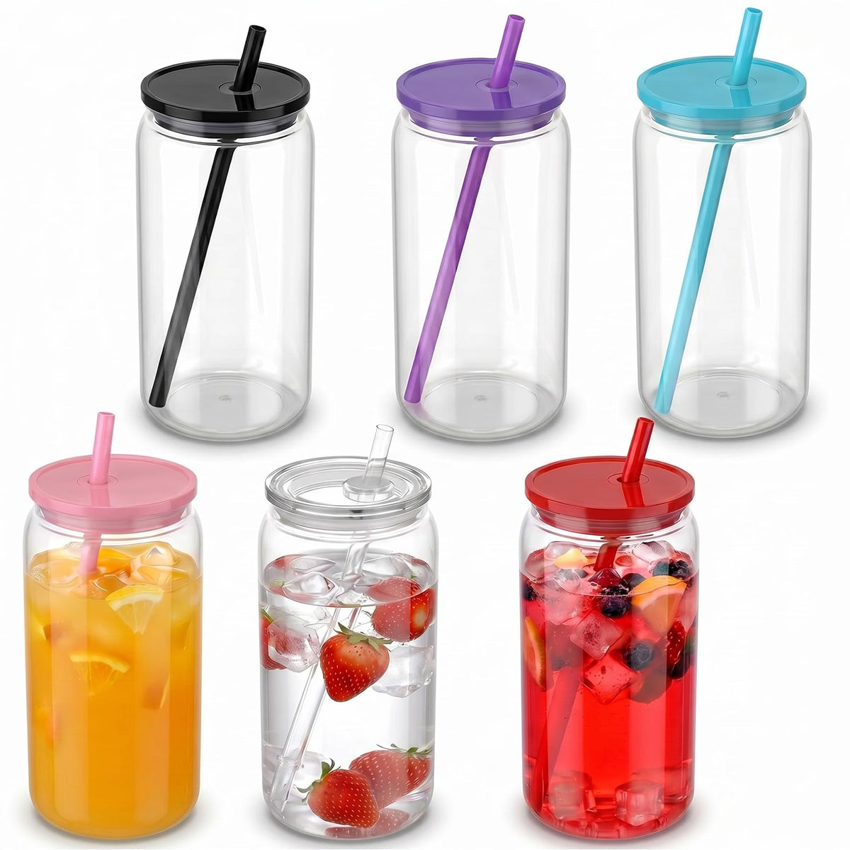 16oz Acrylic Cups with Lids and Straws, 6pcs Clear Plastic Tumbler Set L50533