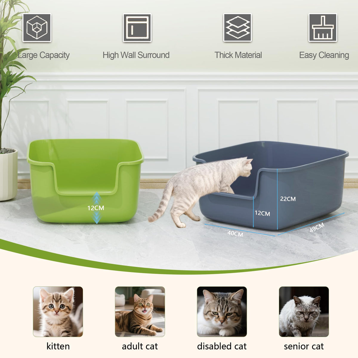 Large High Sided Cat Litter Box with Scoop 2 Pack B817709