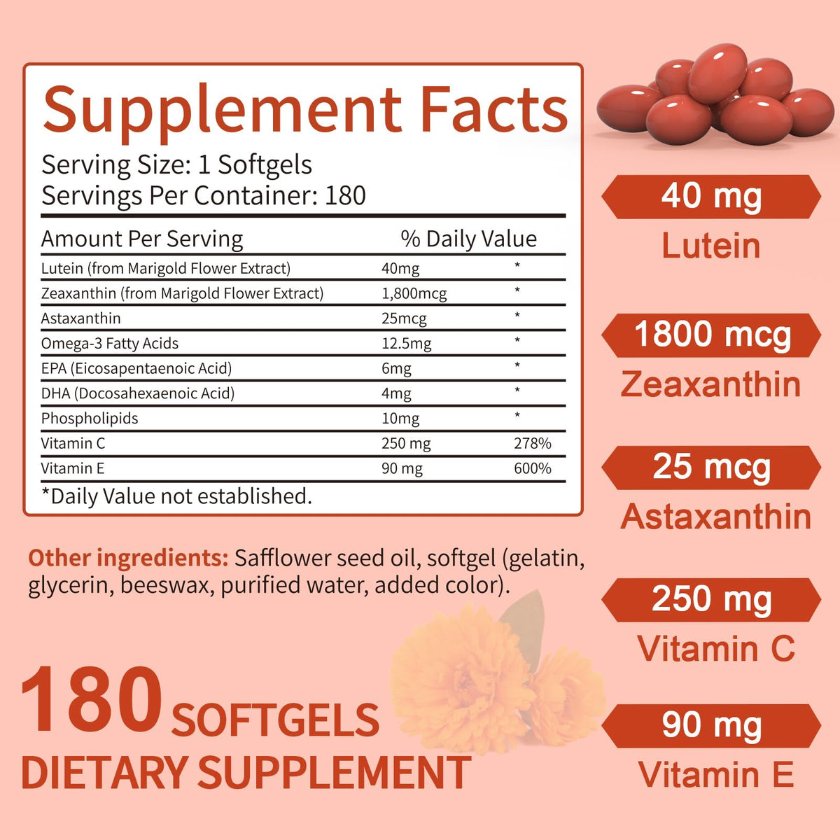 Lutein and Zeaxanthin Softgels with Vitamins C, E, Omega 3 K6524