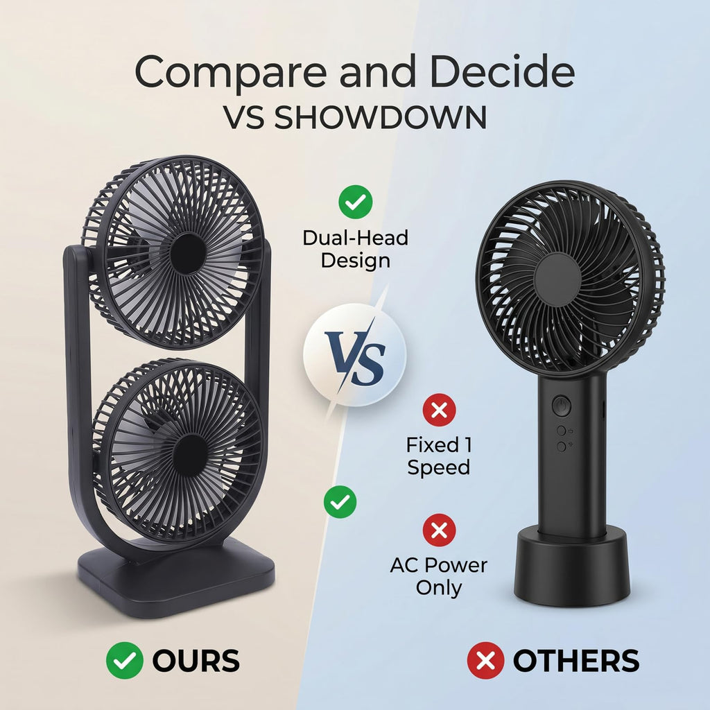 Portable USB Rechargeable 2 in 1 Dual Head Desk Fan J9152