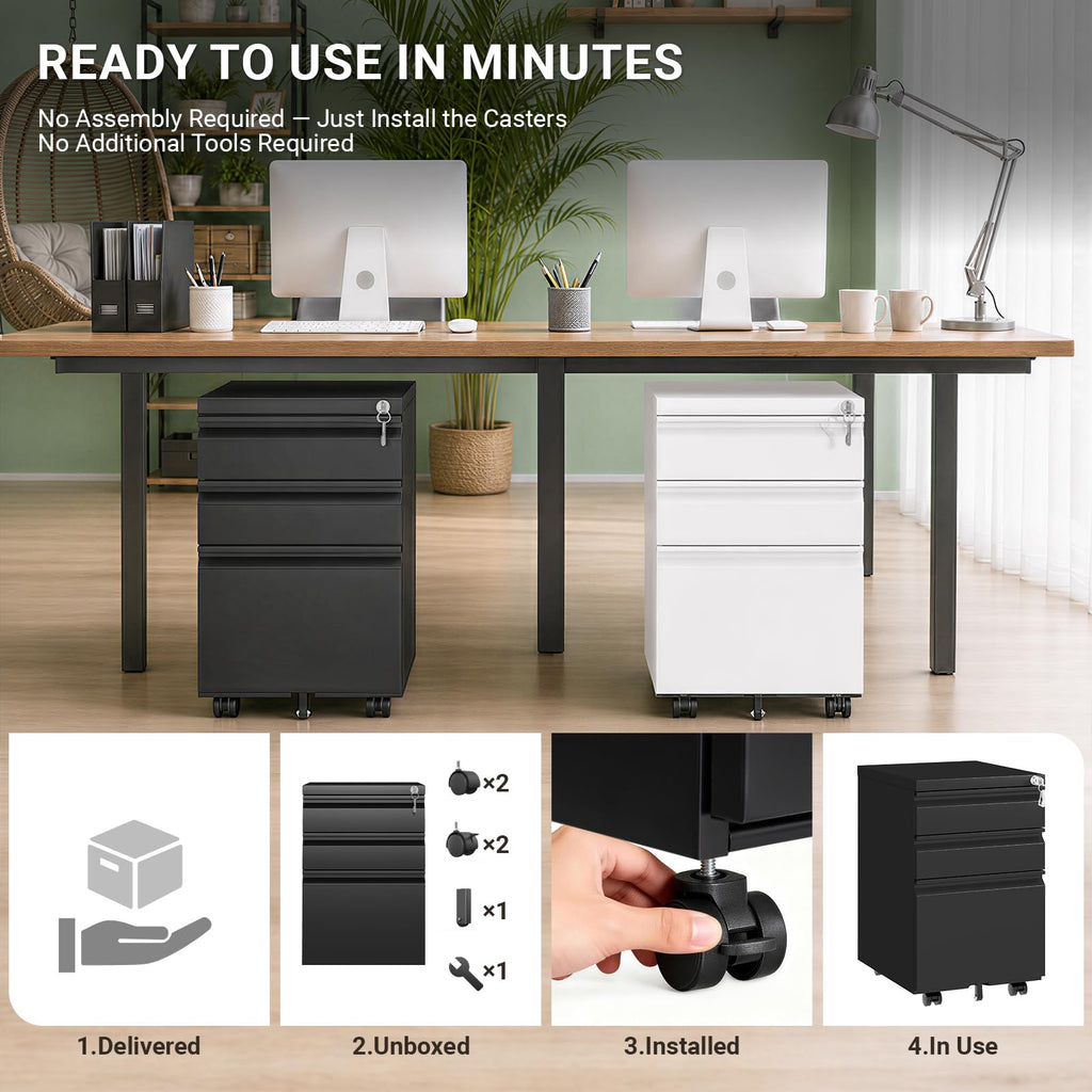Black 3 Drawer Mobile File Cabinet with Lock V217967