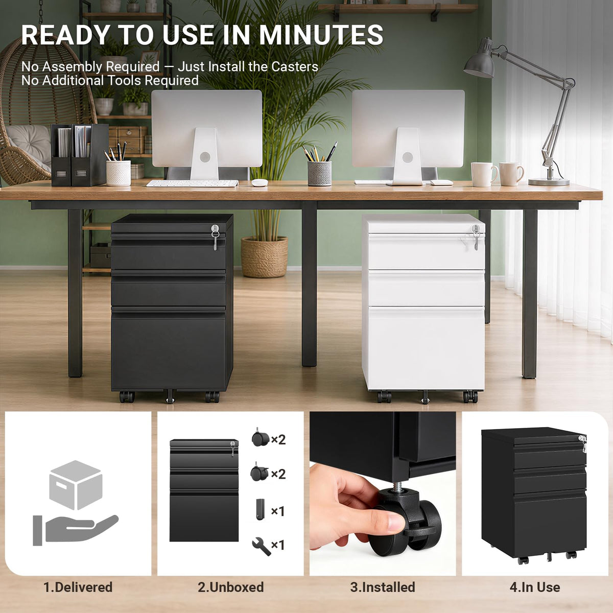 Black 3 Drawer Mobile File Cabinet with Lock V217967