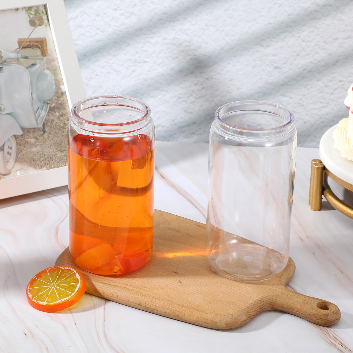 16oz Acrylic Cups with Lids and Straws, 6pcs Clear Plastic Tumbler Set L50533