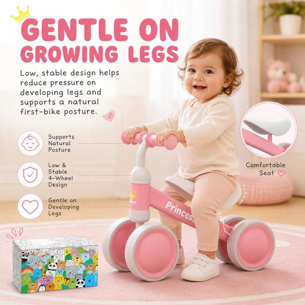 Pink Balance Bike with LED Light Up Wheels D206659