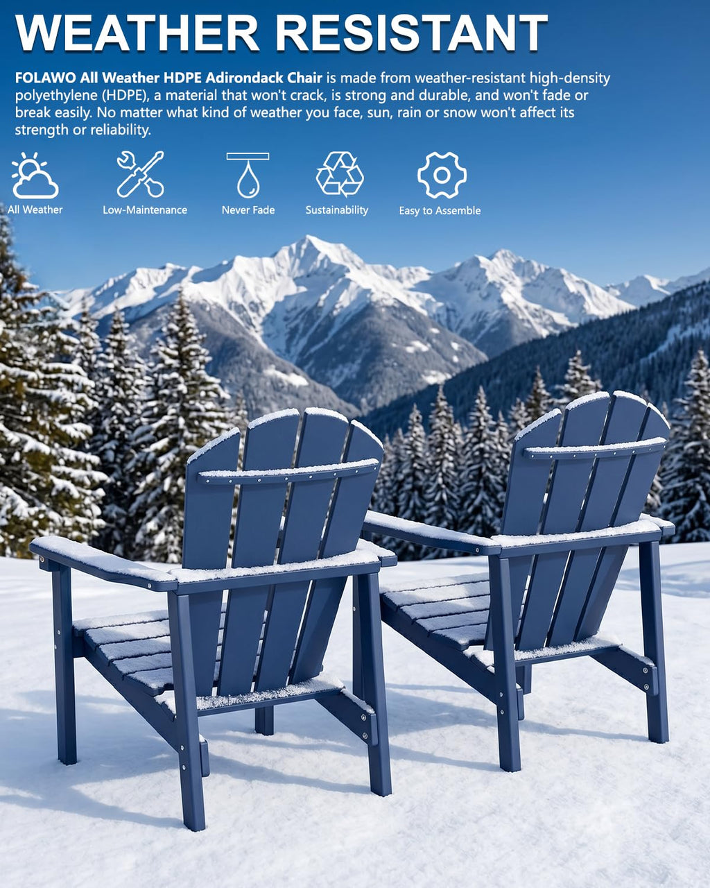 Navy Blue HDPE Adirondack Chair Set of 8 Y927
