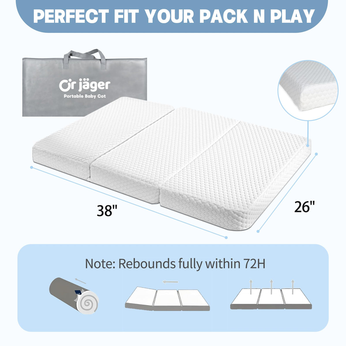 38x26'' Breathable Soft Plush Memory Foam Pack and Play Mattress with Carry Bag B416