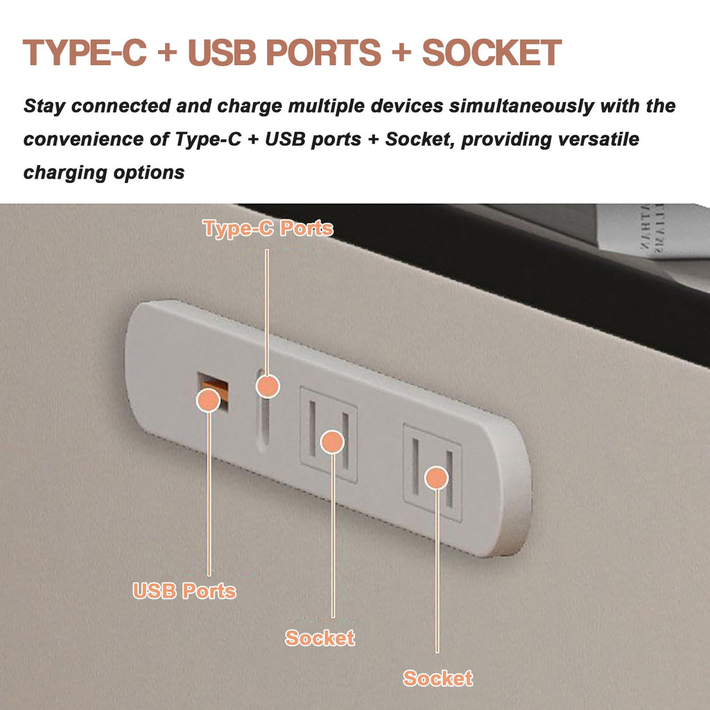 Light Gray Nightstand with Charging Station and USB Ports B471422