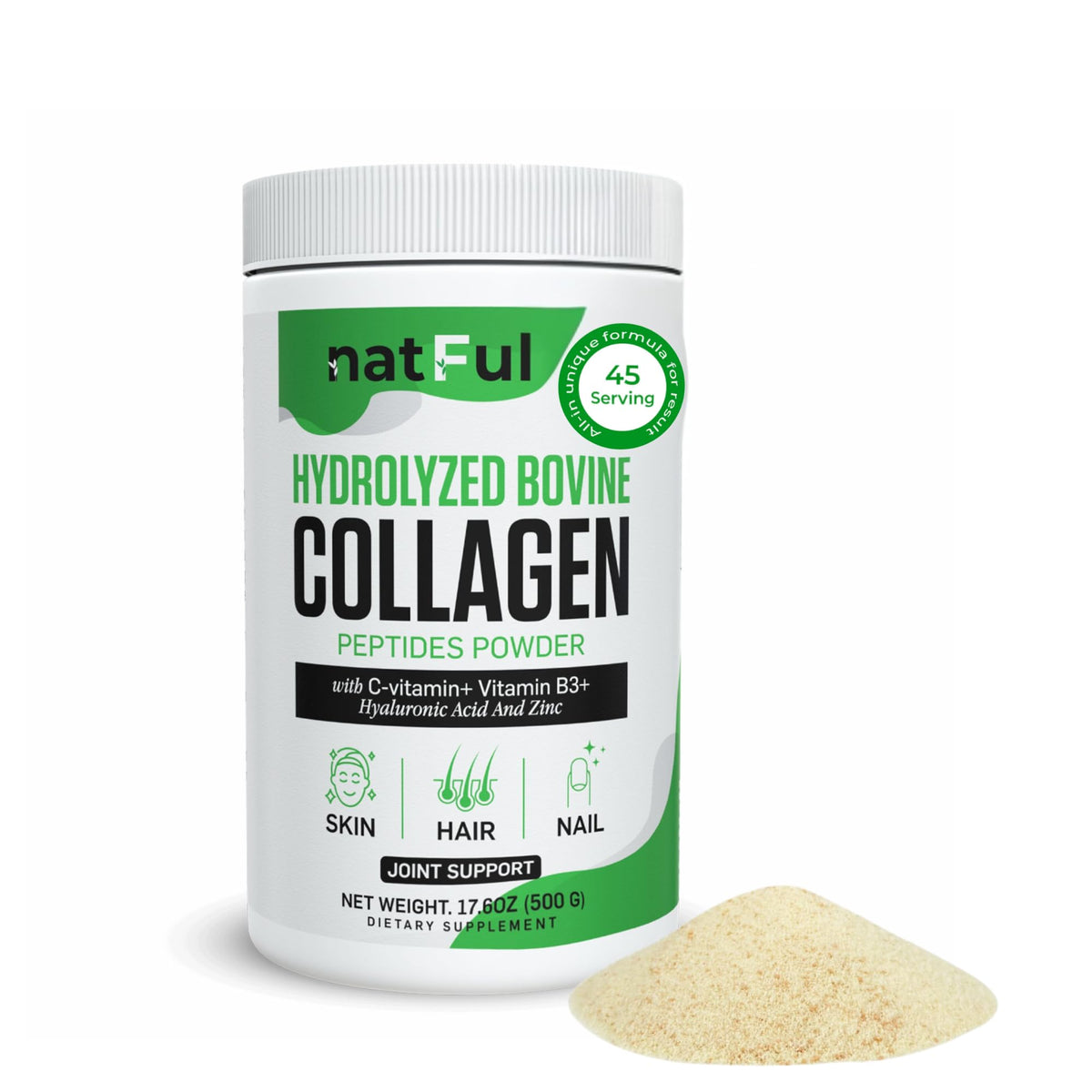 Hydrolyzed Bovine Collagen Peptides Powder with Vitamin C, Hyaluronic Acid, Zinc & B3 L54472