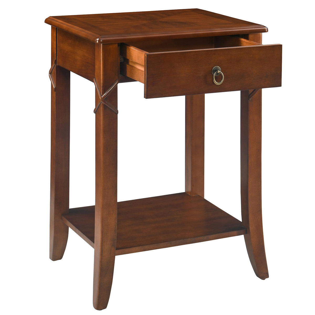 Small Solid Wood Side End Table with Drawer and Storage Shelf F6825