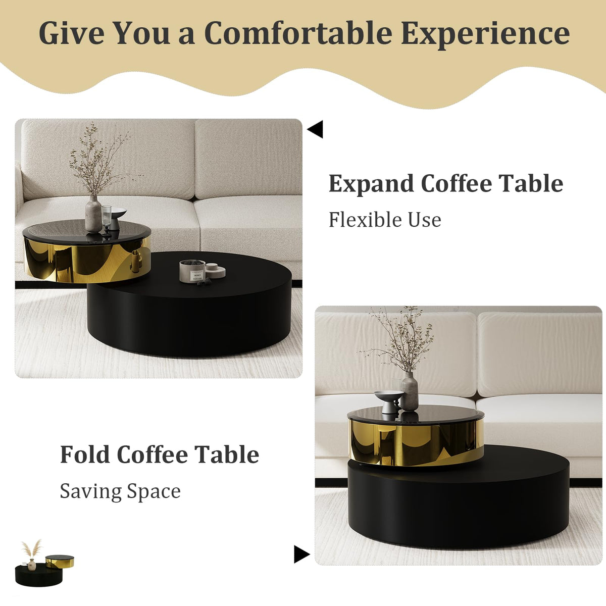 Round Rotating Coffee Table with Tempered Glass Top Y99977