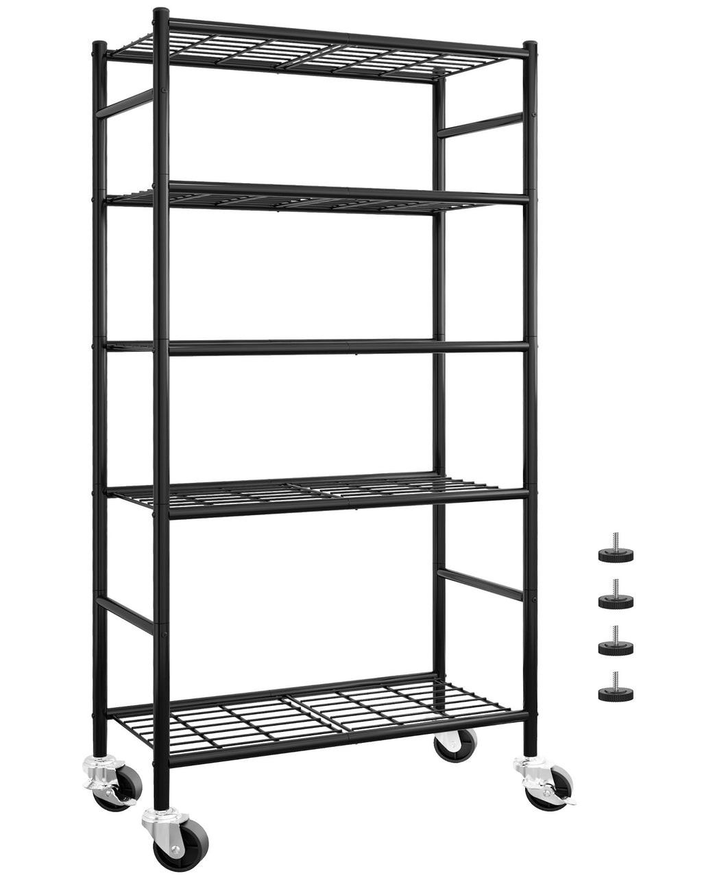 5-Tier Storage Shelves Black with Wheels W3530