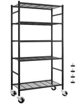 5-Tier Storage Shelves Black with Wheels W3530