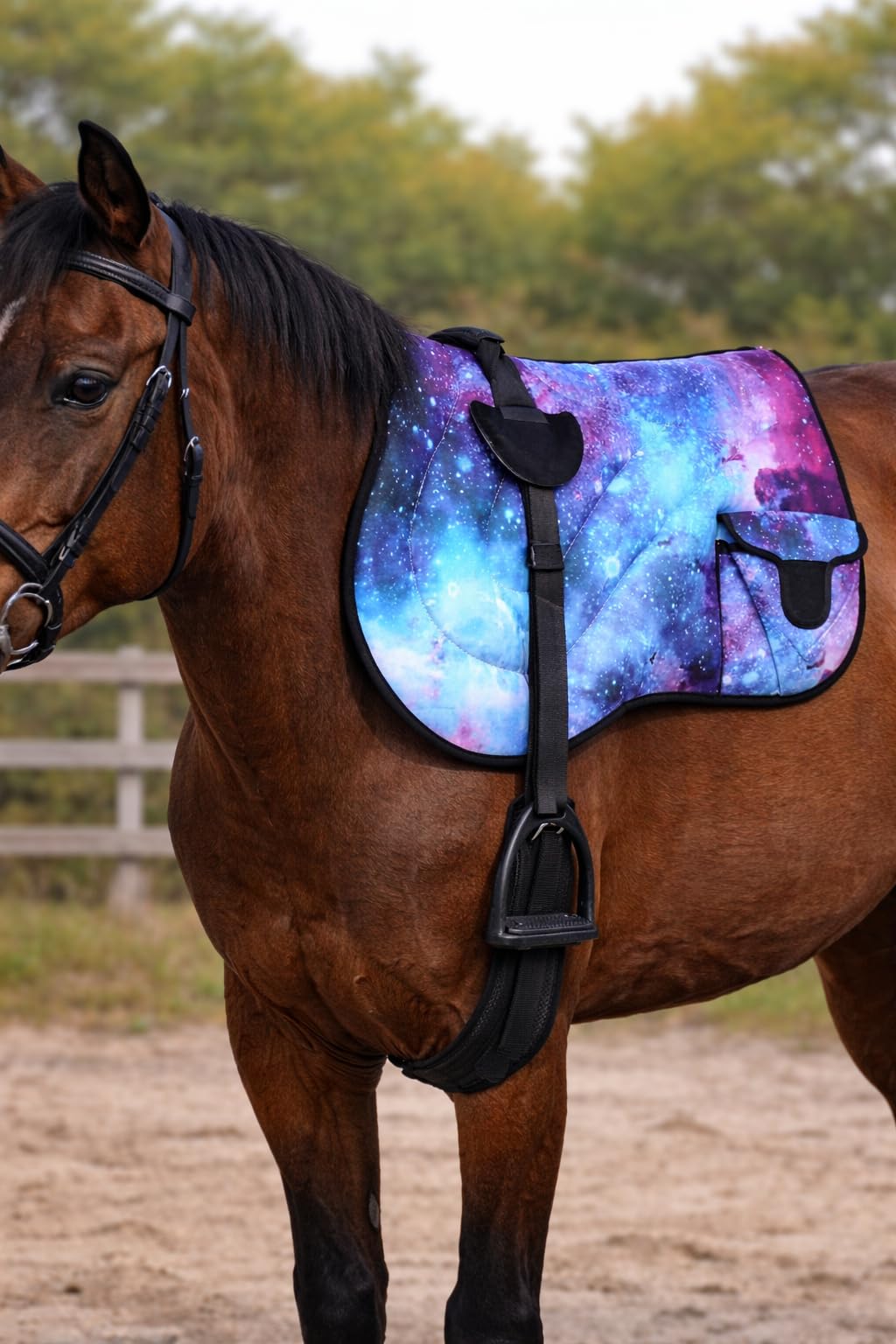 Neoprene Padded Anti-Slip Bareback Saddle Pad Blue Plaid P888