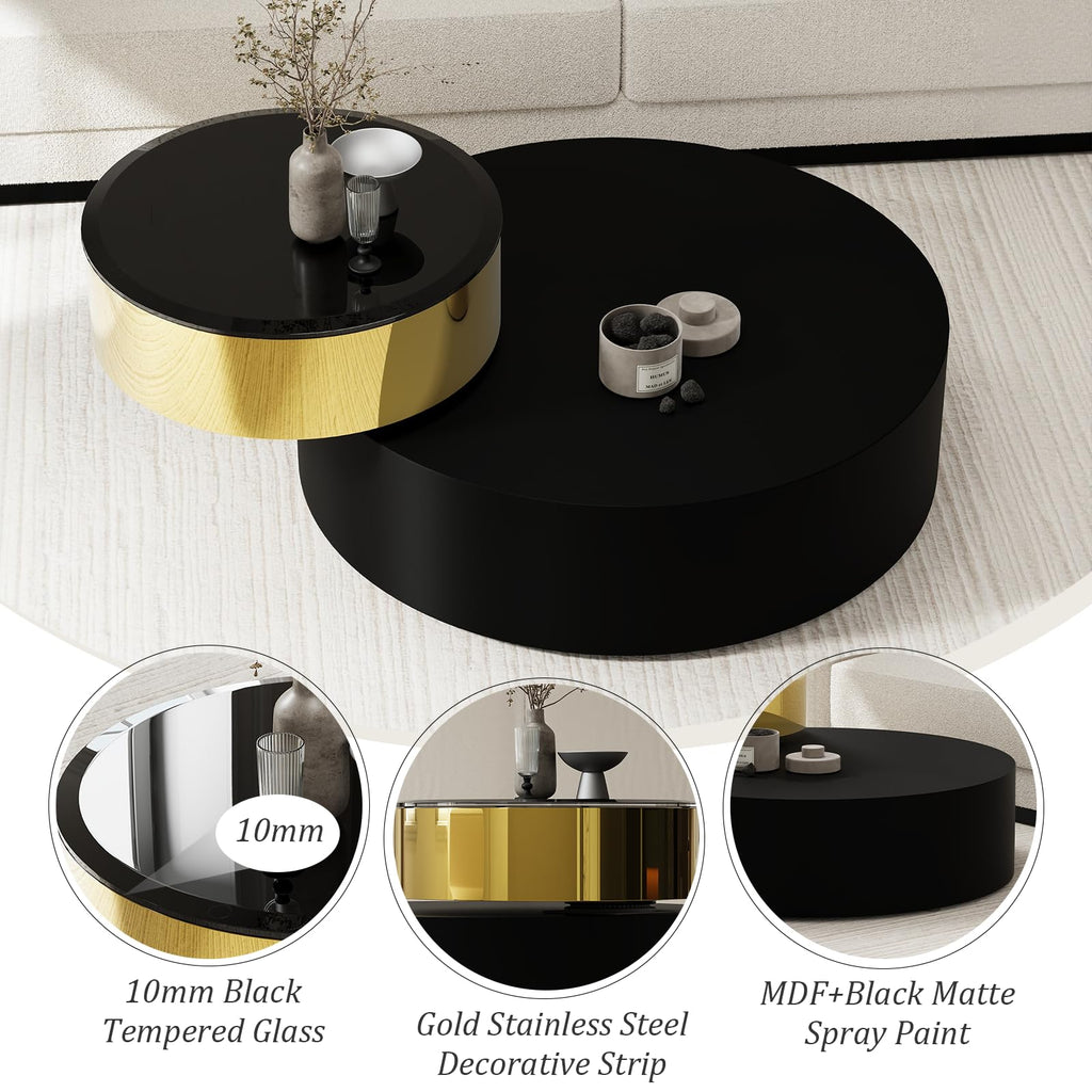 Round Rotating Coffee Table with Tempered Glass Top Y99977