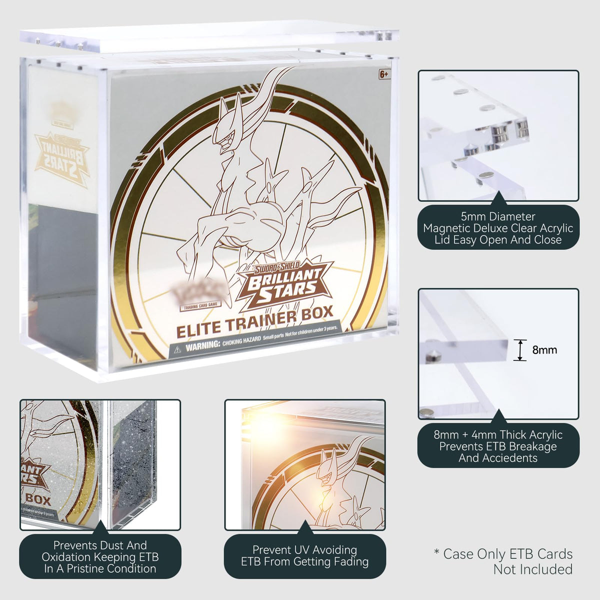 Acrylic Case 3 Pack 8mm Thick Magnetic Lid UV Protection Display Case Z296