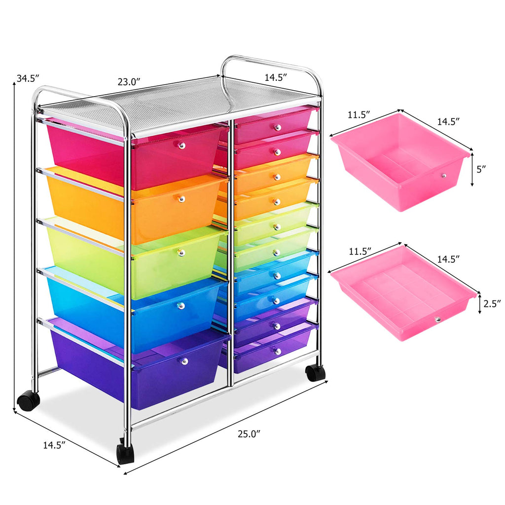 15 Drawer Rolling Storage Cart with Removable Drawers U556