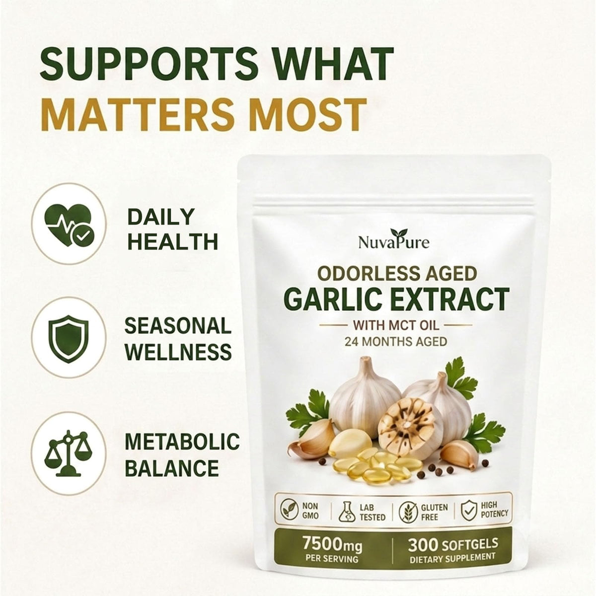 Odorless Aged Garlic Extract Supplement, 300 Softgels L862