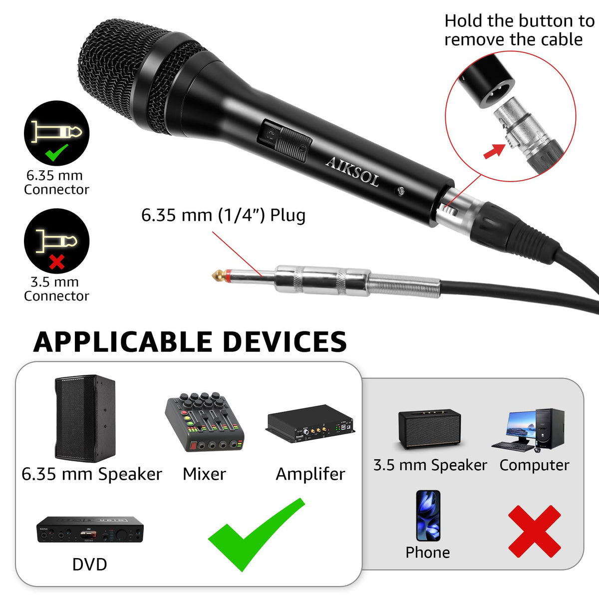Wired Dynamic Handheld Karaoke Microphone with On and Off Switch G368