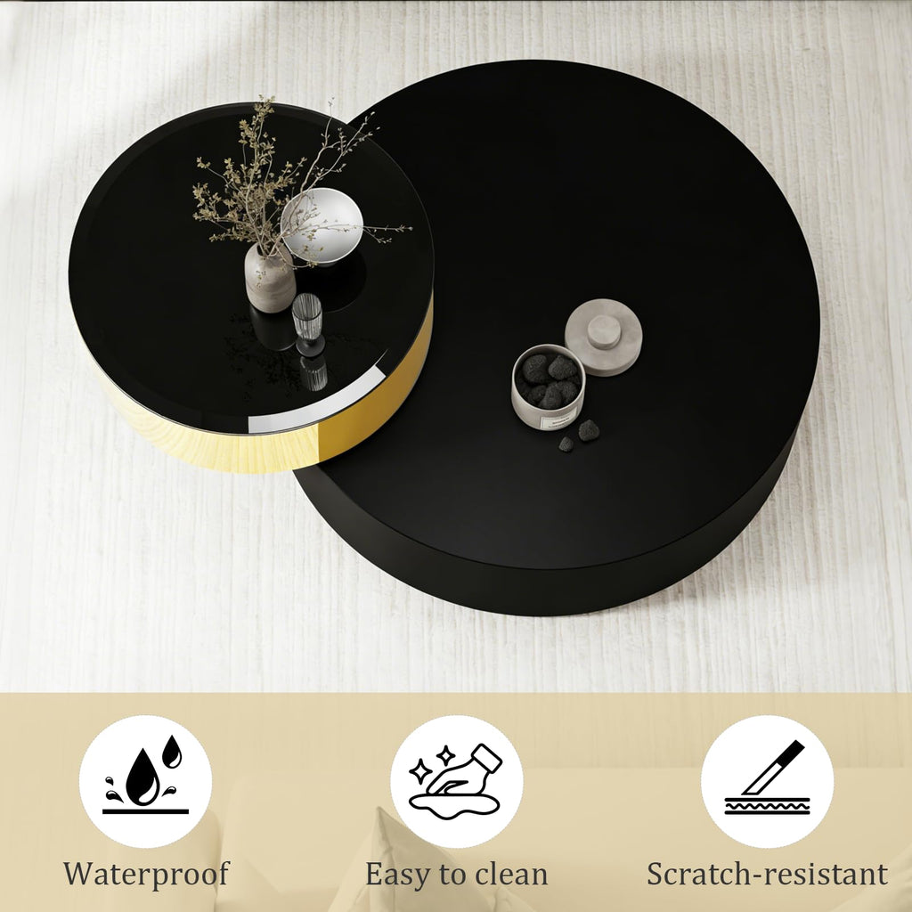 Round Rotating Coffee Table with Tempered Glass Top Y99977
