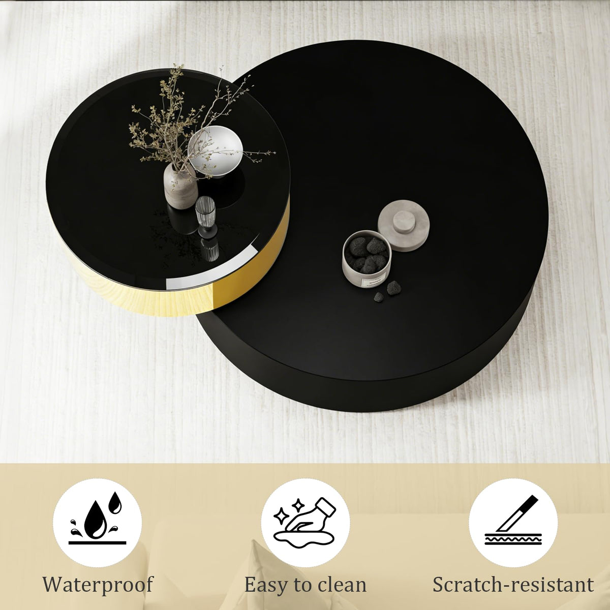 Round Rotating Coffee Table with Tempered Glass Top Y99977