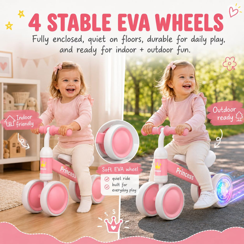Pink Balance Bike with LED Light Up Wheels D206659