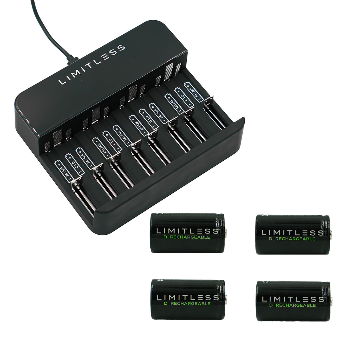 Rechargeable D Batteries 4-Pack with Charger G996666