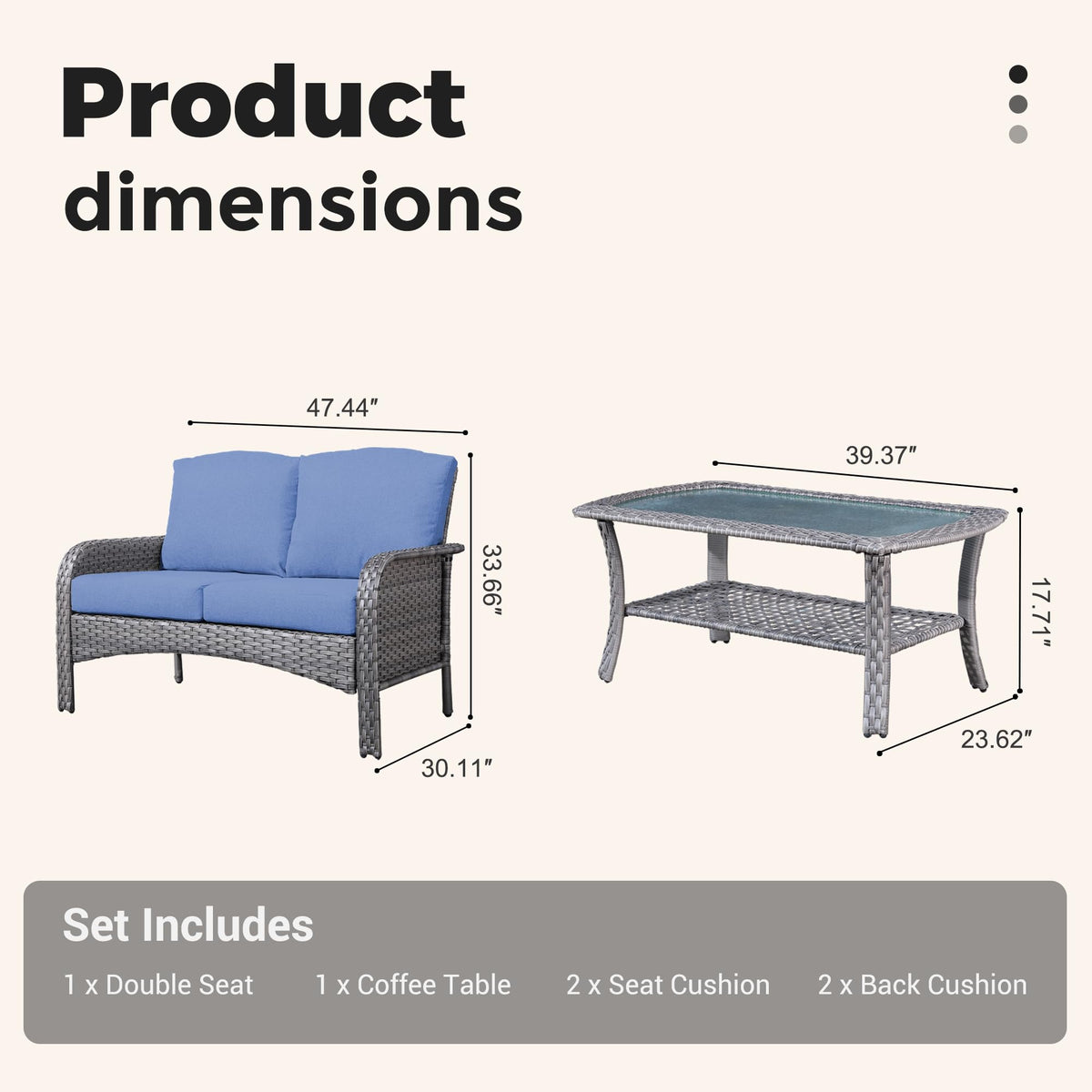 2 Pieces Blue Wicker Patio Bistro Set C61257