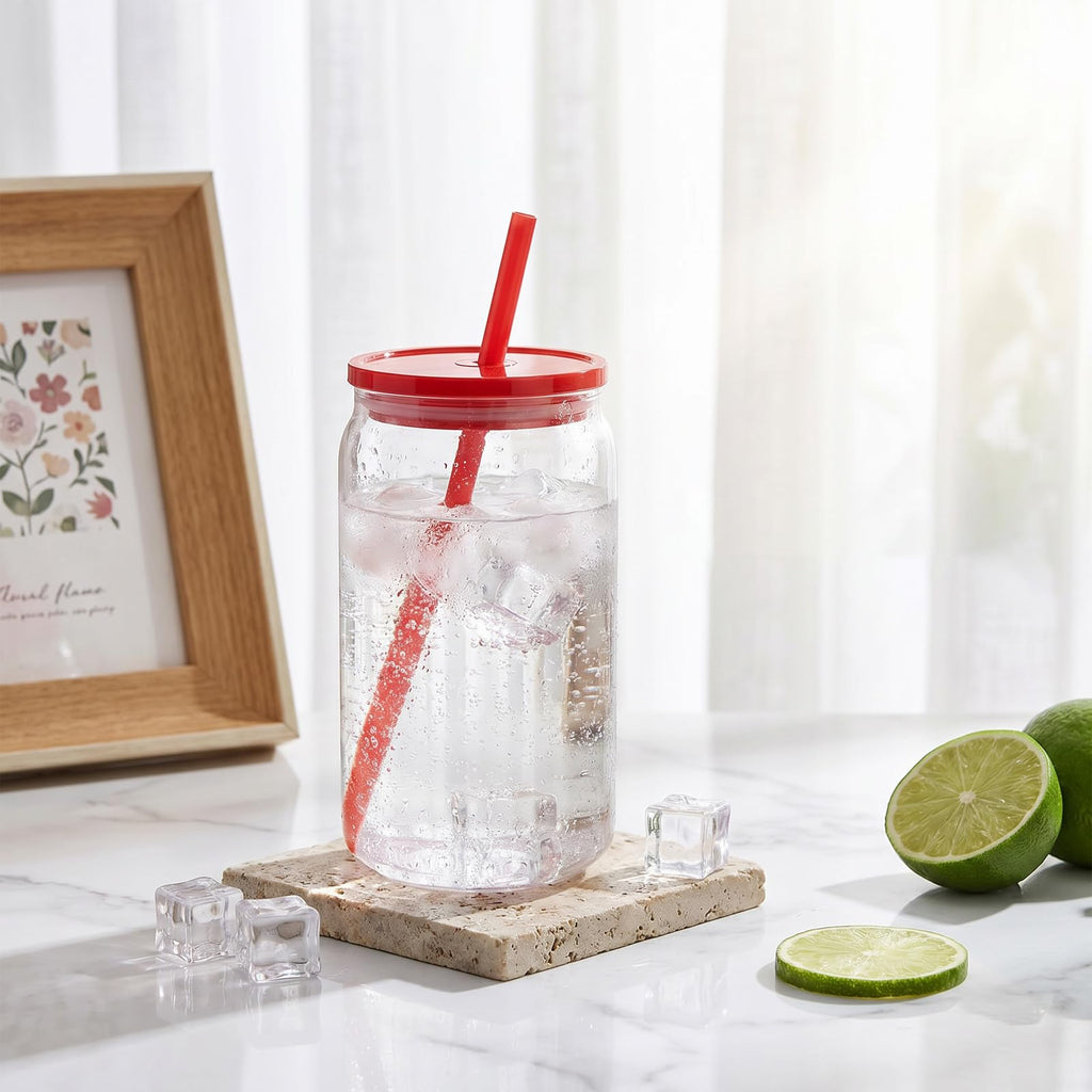 16oz Acrylic Cups with Lids and Straws, 6pcs Clear Plastic Tumbler Set L50533