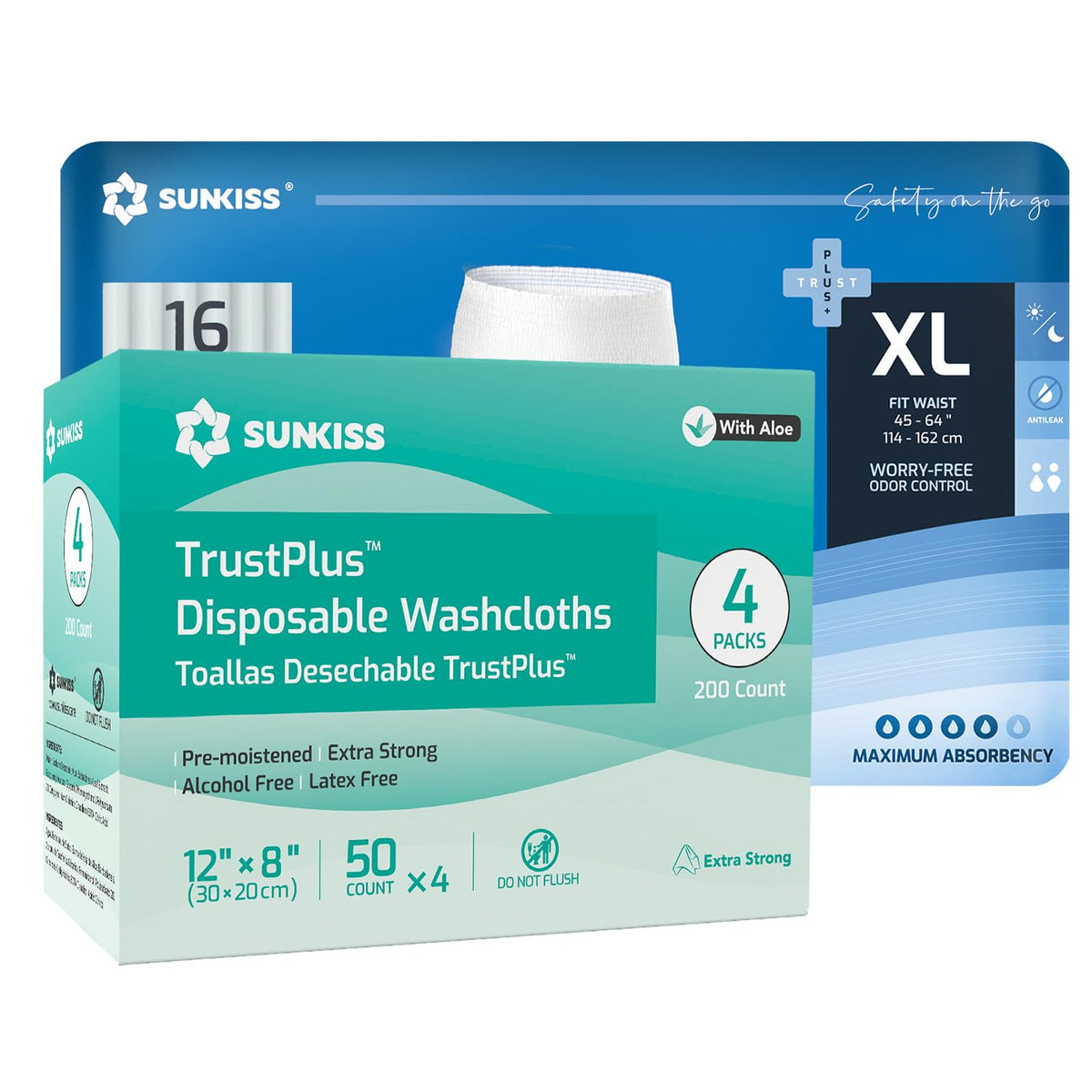 Incontinence Disposable Underwear XLarge 16 Count & Wet Wipes 200 Count X4719