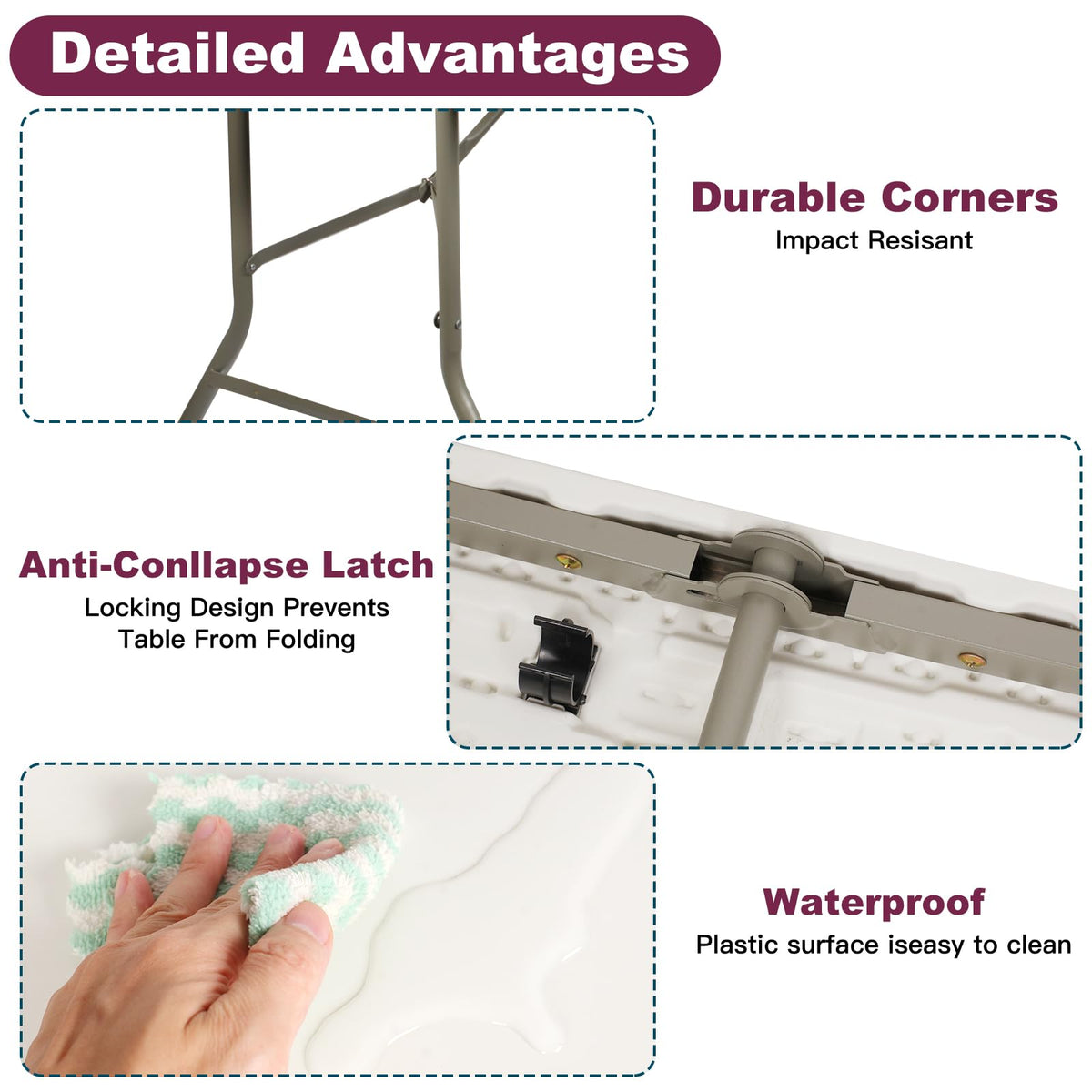 6FT White Folding Plastic Utility Table with Carrying Handle V276227
