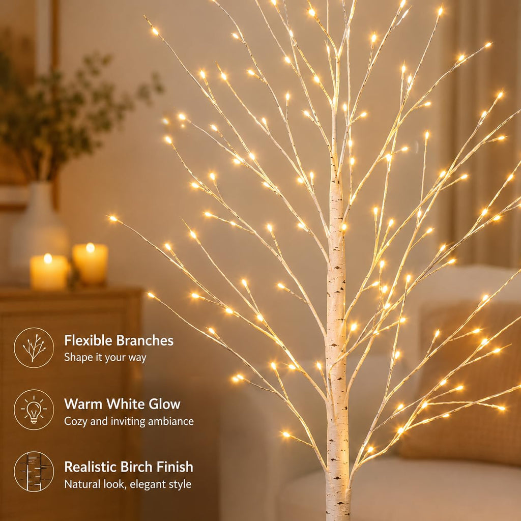 4FT 64 LEDs Birch Tree with Lights P905514