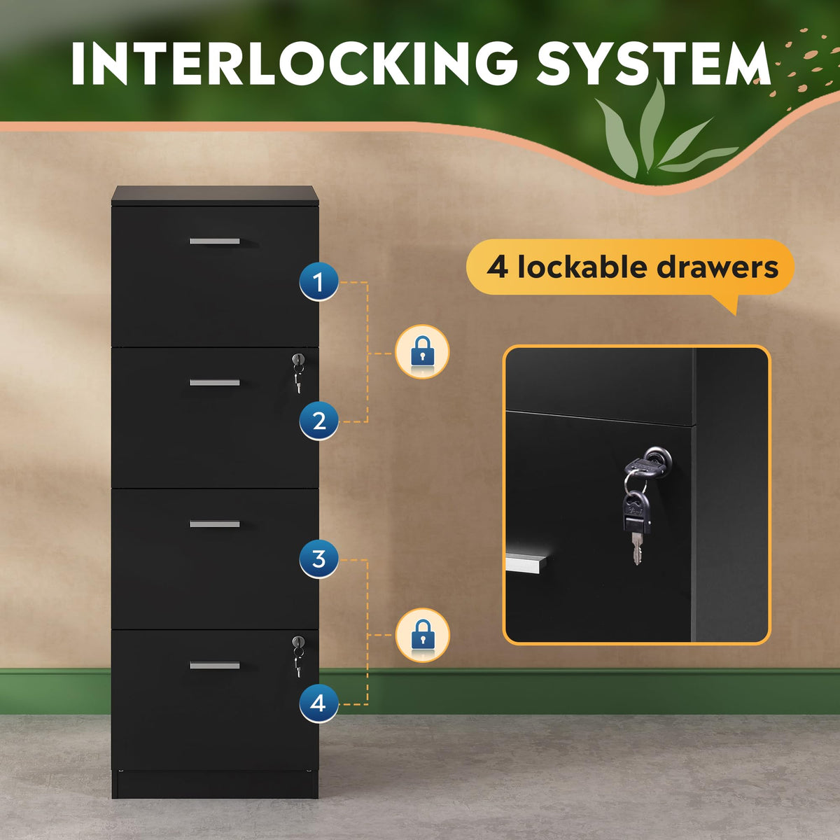 4 Drawer Wood File Cabinet with Lock F42943