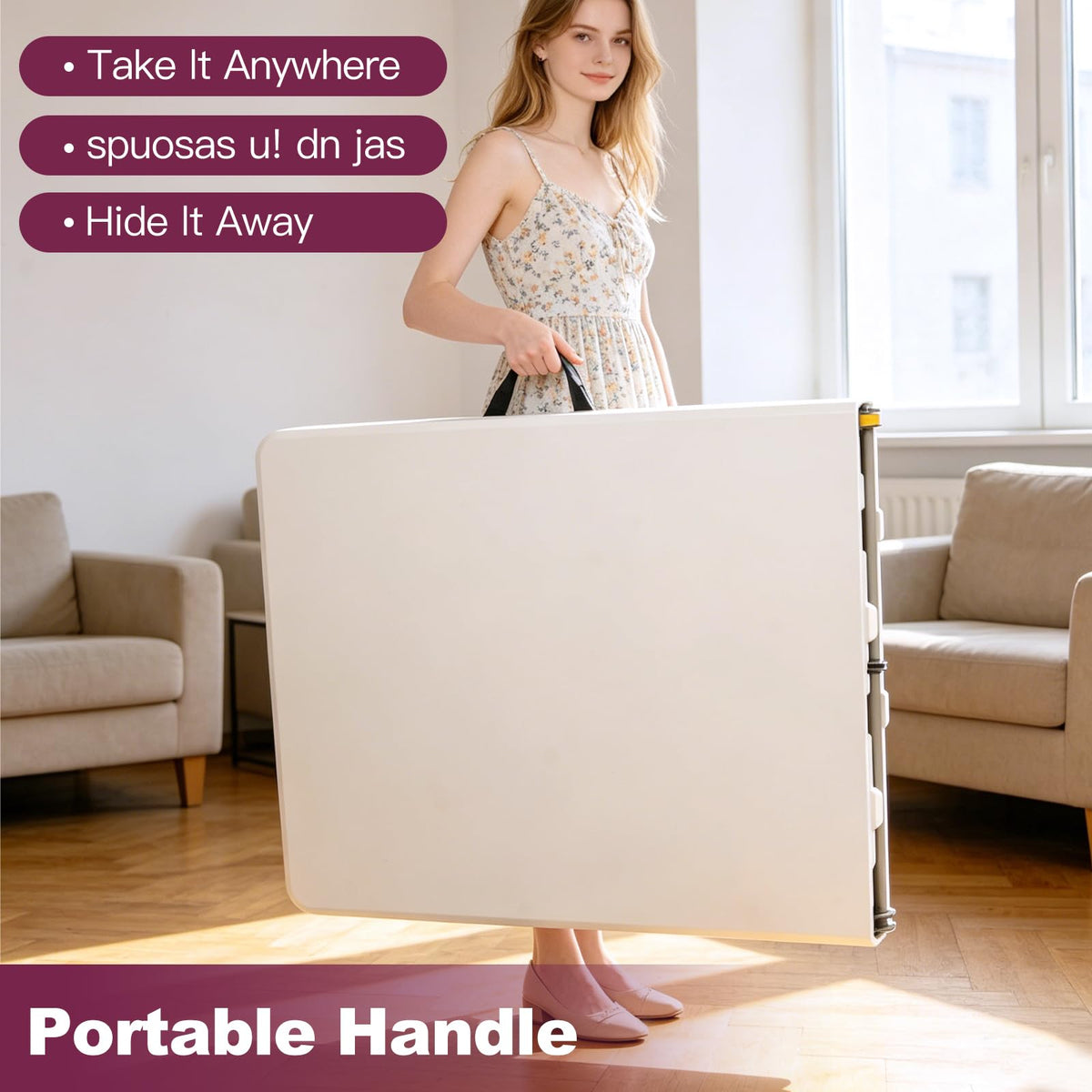 6FT White Folding Plastic Utility Table with Carrying Handle V276227