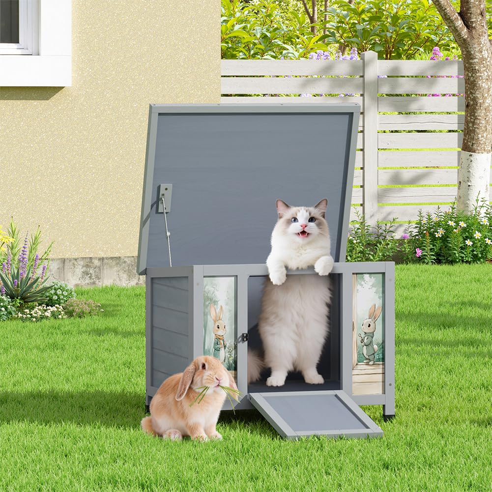 24 Inch Weatherproof Wooden Rabbit Hutch with Non-Slip Ramp I767