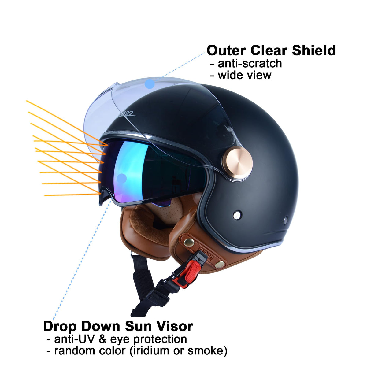 3/4 Face Motorcycle Helmet with Dual Visors Y764820