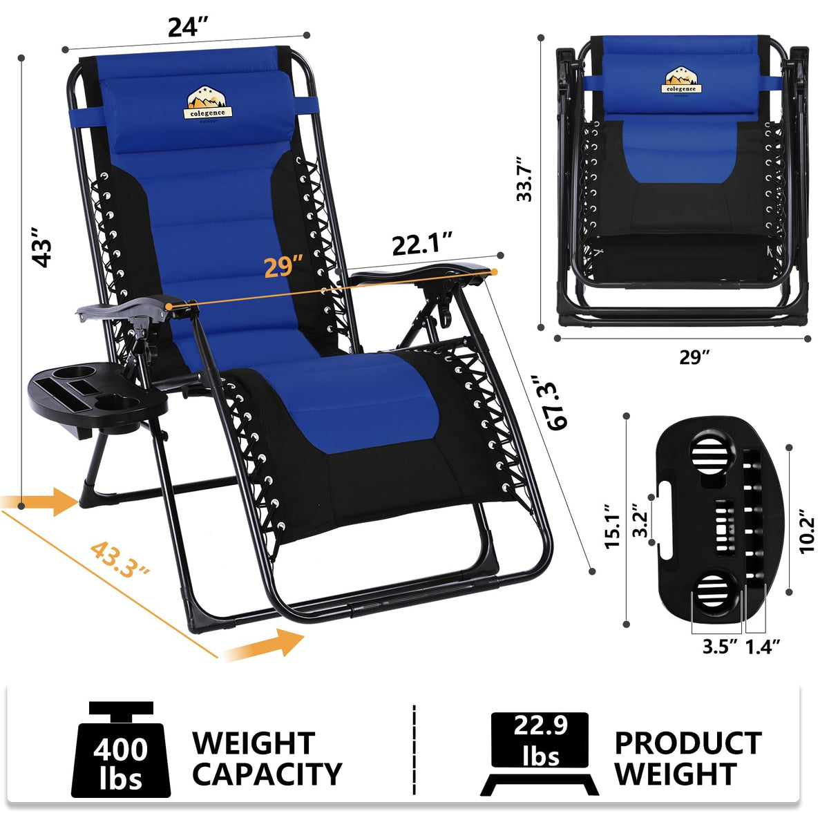 Oversized Zero Gravity Chairs Set of 2 F5754