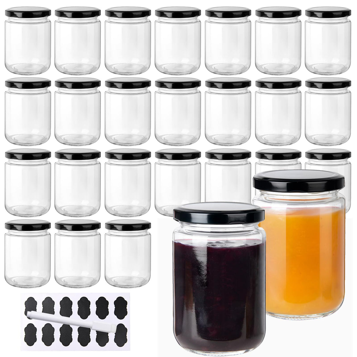 24Pack 12oz Clear Glass Jars with Lids E51365