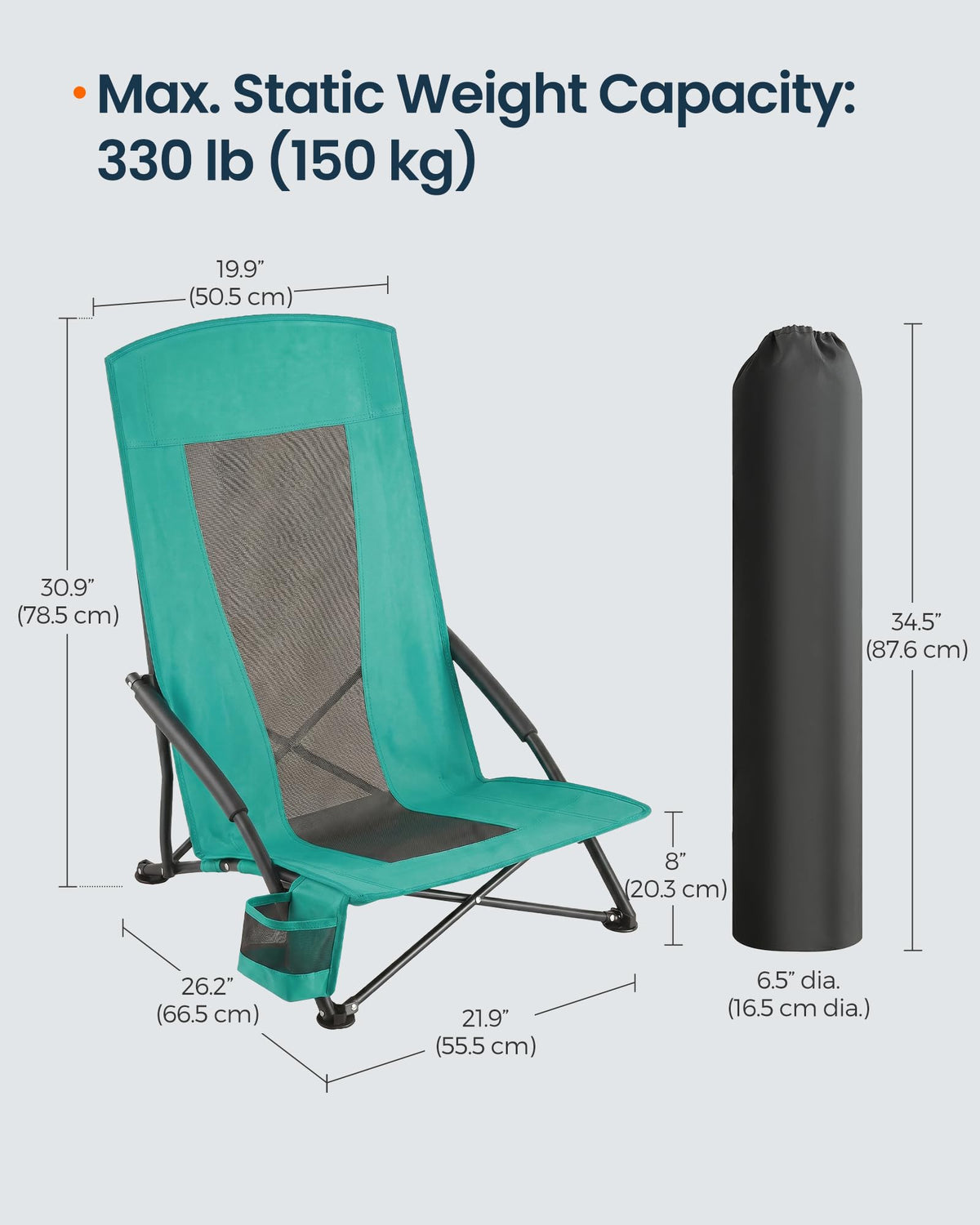 Portable Folding Camping Chair with Cup Holder, Set of 2, Green J4189