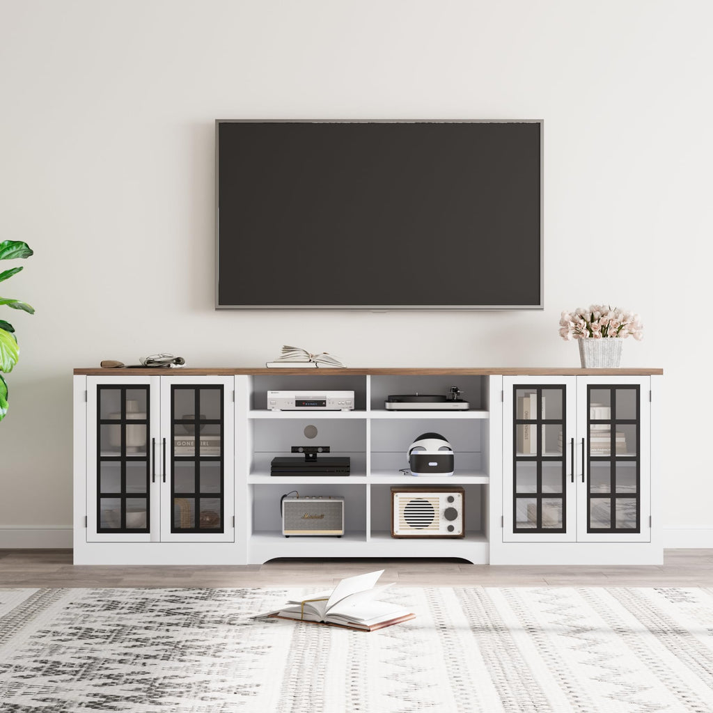 White TV Stand with Storage Cabinet and 3-Tier Open Shelves N176
