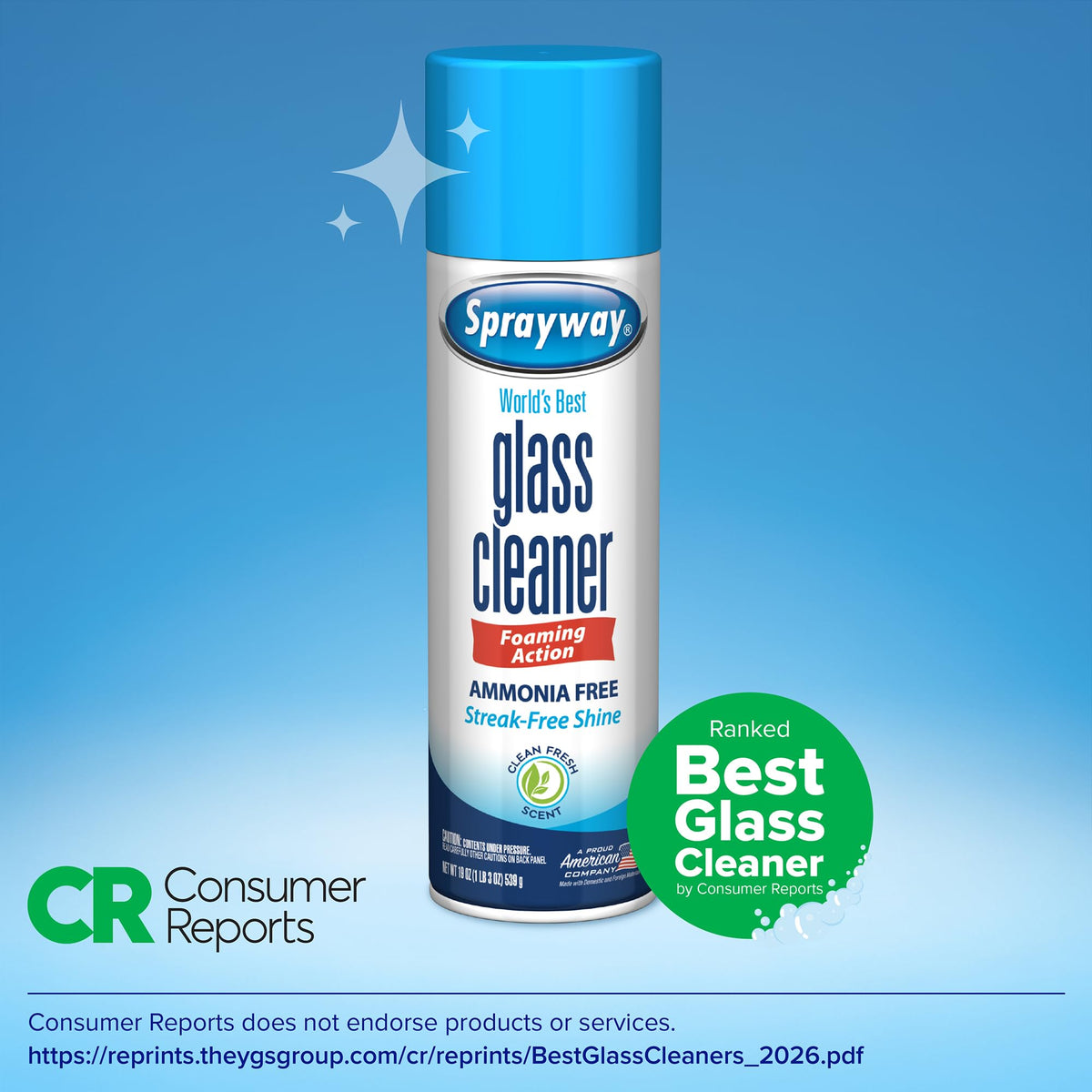 Ammonia-Free Glass Cleaner Aerosol Spray, 15oz, Pack of 6 L1854