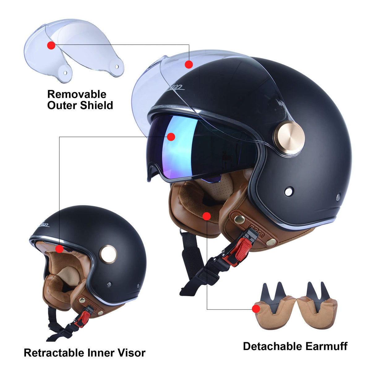 3/4 Face Motorcycle Helmet with Dual Visors Y764820