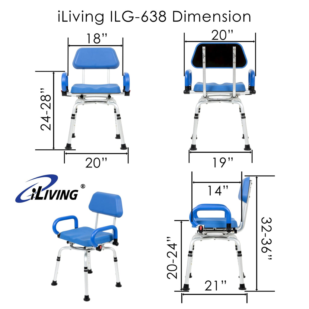 Blue Padded Shower Chair with Back and Arms H596