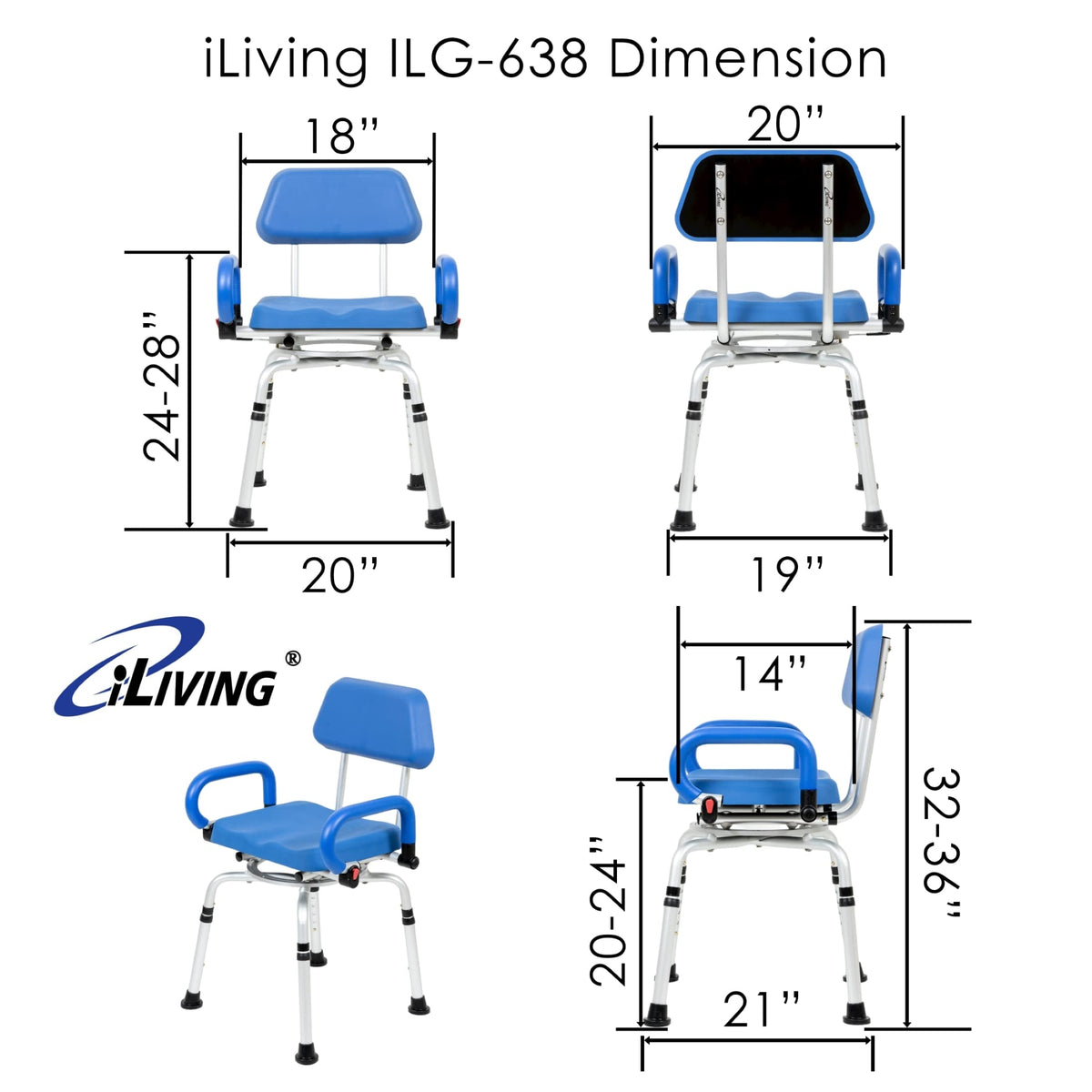 Blue Padded Shower Chair with Back and Arms H596