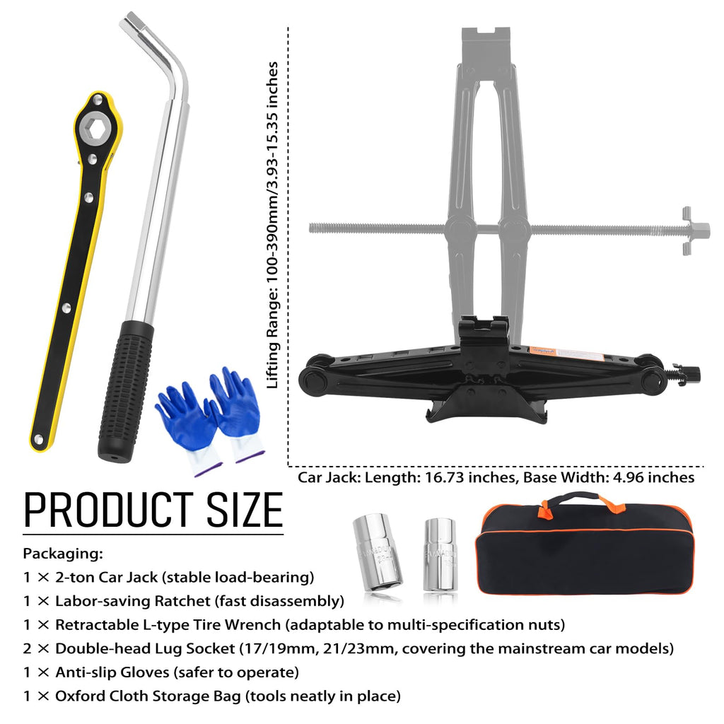 2 Ton Portable Scissor Jacks Set with Lug Wrench M4382