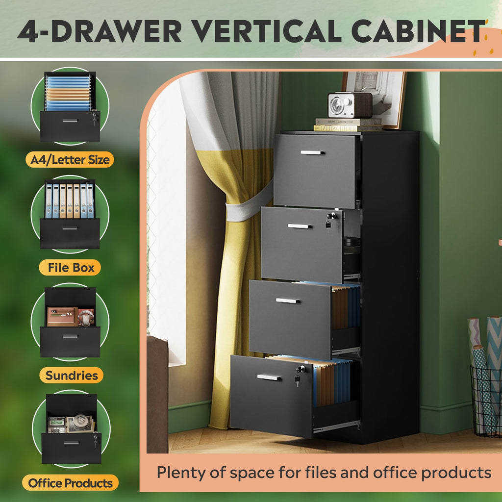 4 Drawer Wood File Cabinet with Lock F42943
