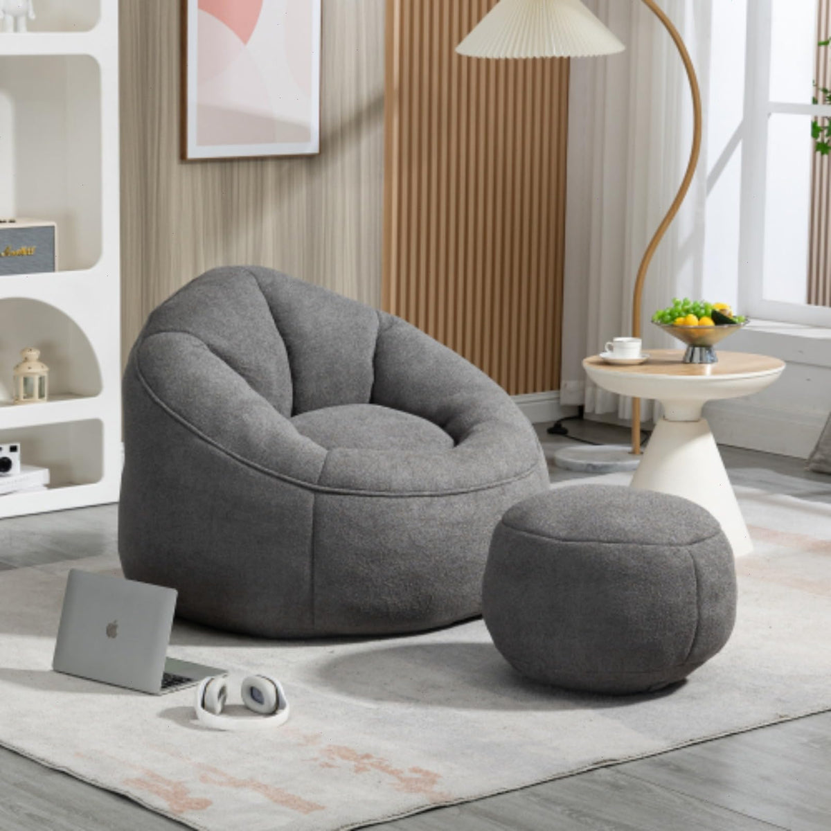 Microfiber Memory Foam Bean Bag Chair with Footstool N61321