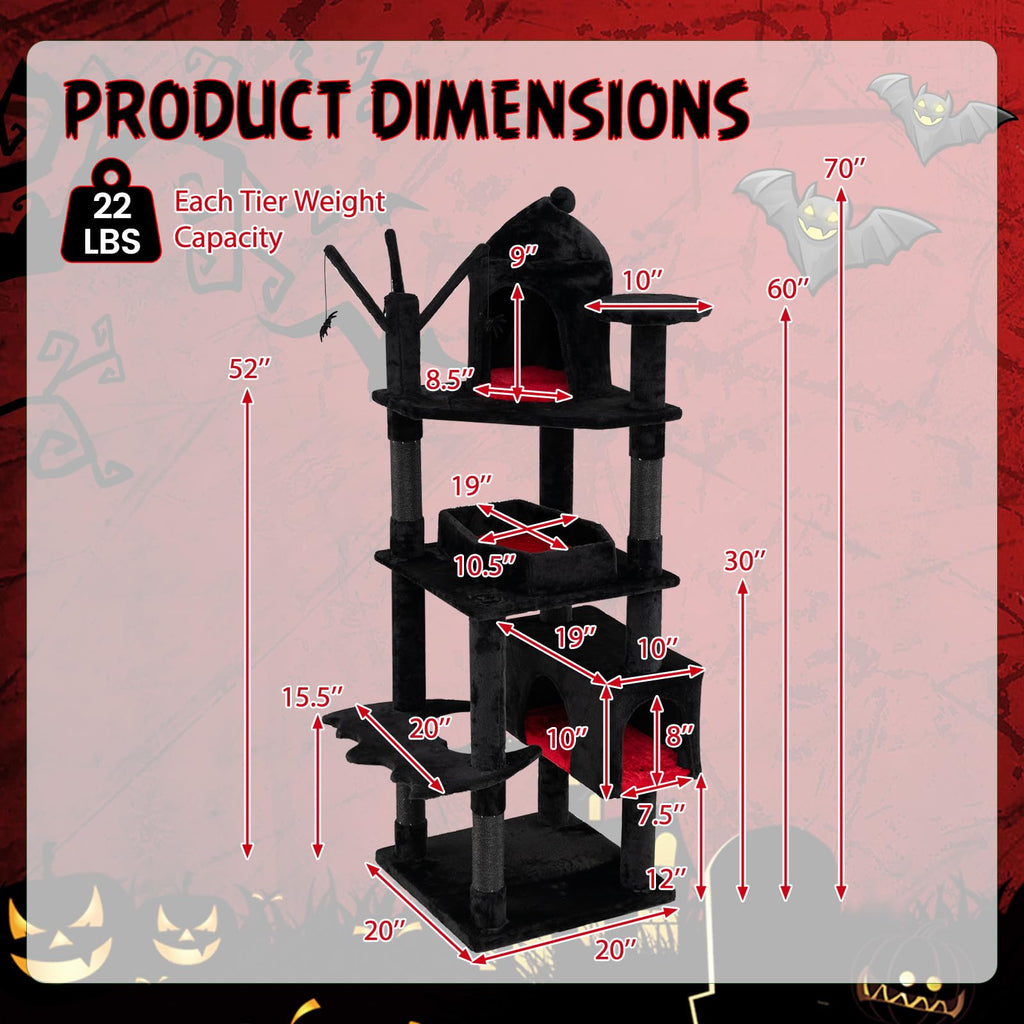 70-inch Multi-Level Black Cat Tree O132